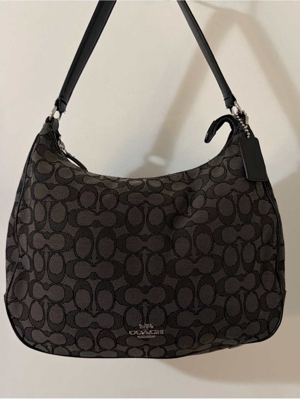 Coach Black Signature Jacquard Hobo with Leather Strap